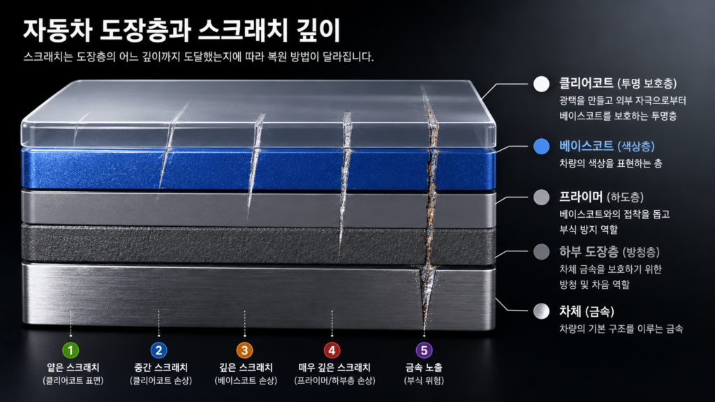 자동차 스크래치 종류 완벽 정리|스월마크부터 깊은 흠집까지 어떻게 구별할까? 1 ChatGPT Image 2026년 8월 13일 오후 08 27 27